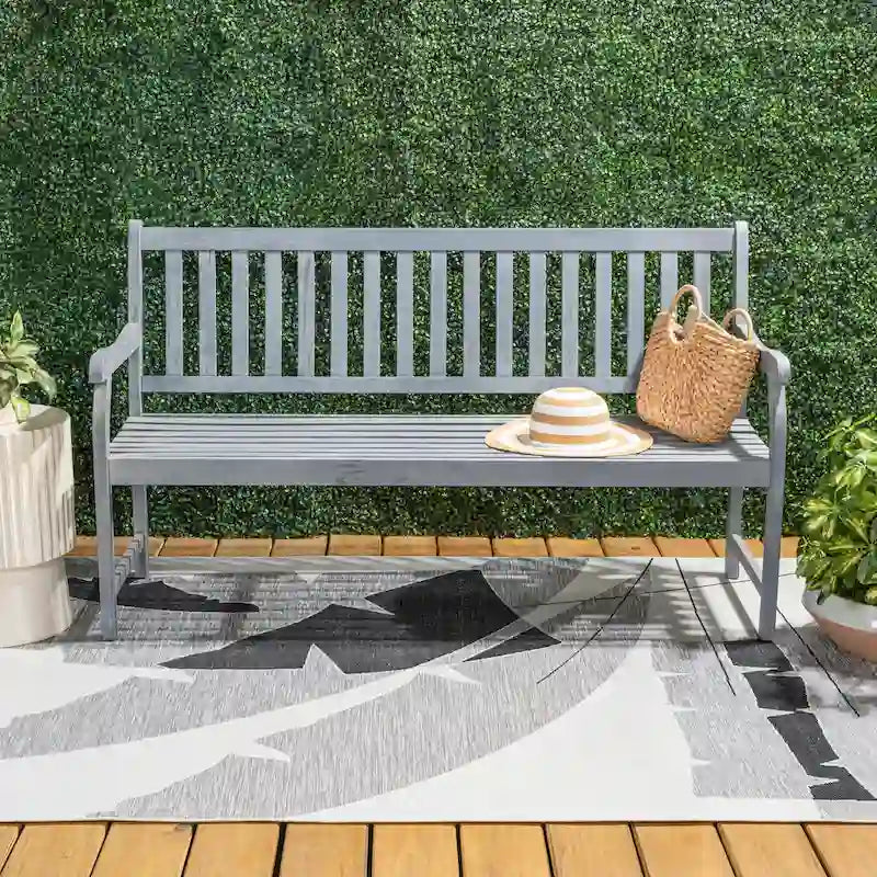 Banc de jardin/patio d'extérieur en bois d'acacia Blane 59.1, 3 places à dossier à lattes, supporte 272 kg, par JONATHAN Y
