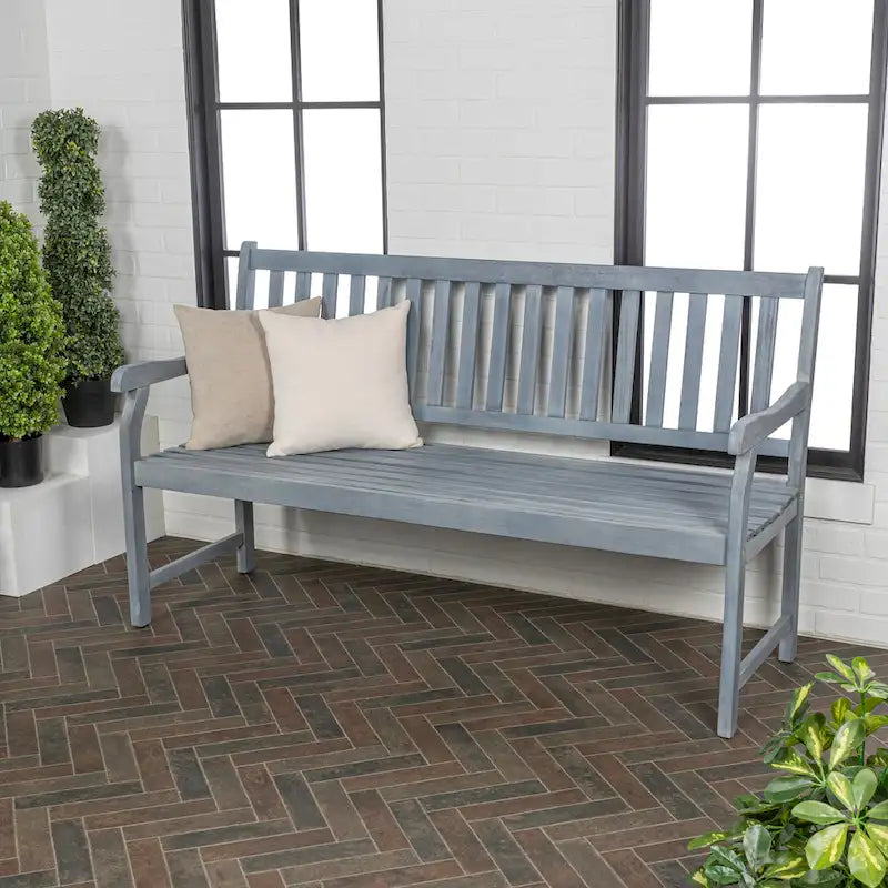 Banc de jardin/patio d'extérieur en bois d'acacia Blane 59.1, 3 places à dossier à lattes, supporte 272 kg, par JONATHAN Y