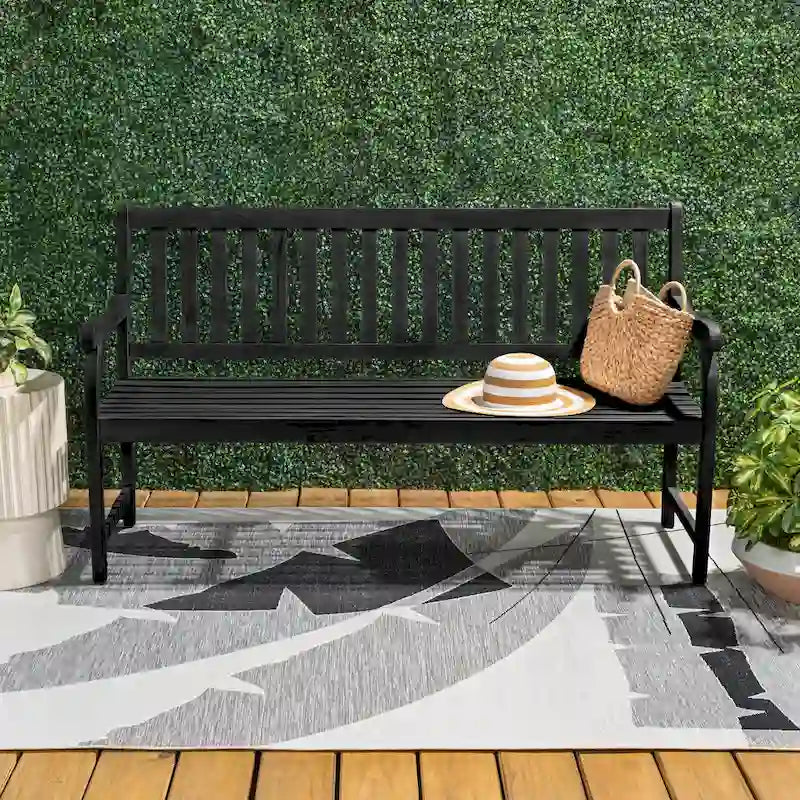 Banc de jardin/patio d'extérieur en bois d'acacia Blane 59.1, 3 places à dossier à lattes, supporte 272 kg, par JONATHAN Y