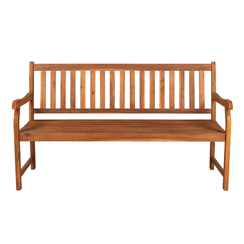 Banc de jardin/patio d'extérieur en bois d'acacia Blane 59.1, 3 places à dossier à lattes, supporte 272 kg, par JONATHAN Y