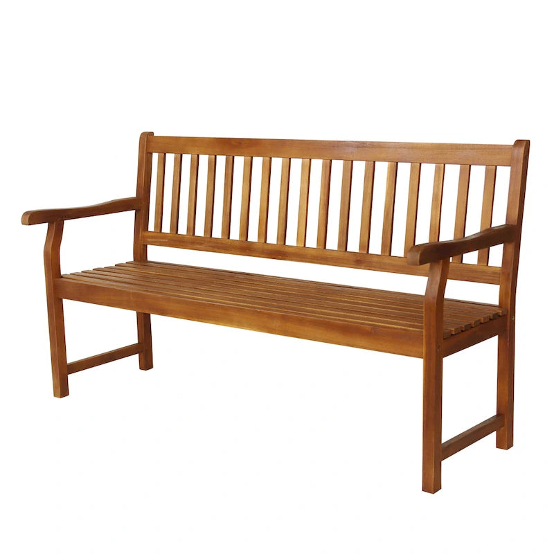 Banc de jardin/patio d'extérieur en bois d'acacia Blane 59.1, 3 places à dossier à lattes, supporte 272 kg, par JONATHAN Y