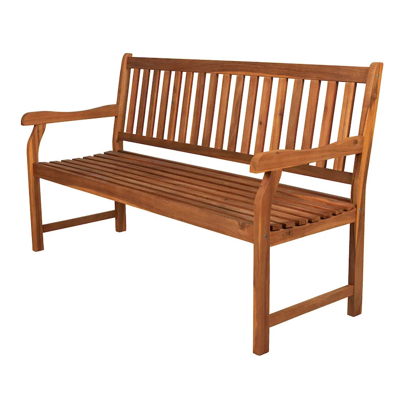 Banc de jardin/patio d'extérieur en bois d'acacia Blane 59.1, 3 places à dossier à lattes, supporte 272 kg, par JONATHAN Y
