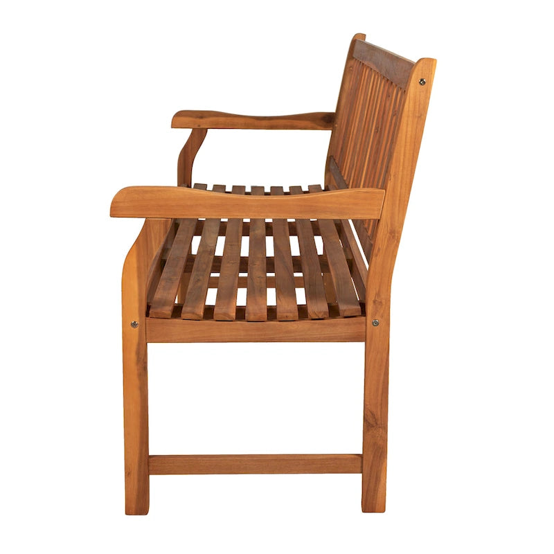 Banc de jardin/patio d'extérieur en bois d'acacia Blane 59.1, 3 places à dossier à lattes, supporte 272 kg, par JONATHAN Y