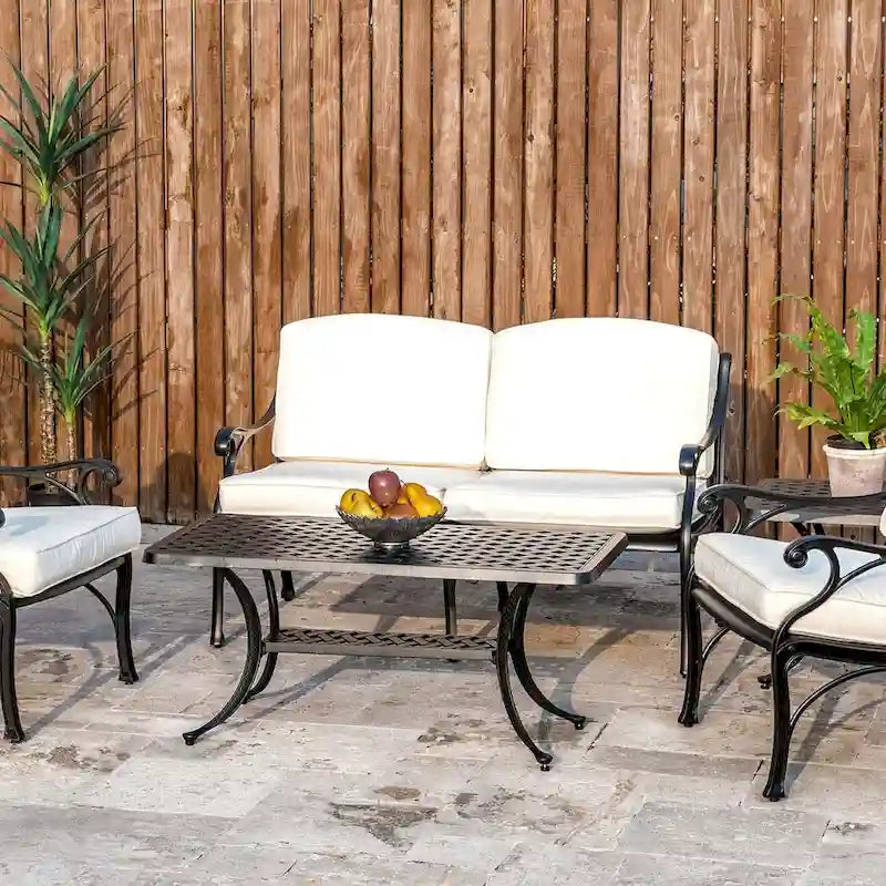 Ensemble de canapé d'angle de patio 2 pièces en fonte d'aluminium Elm Plus avec coussins beiges
