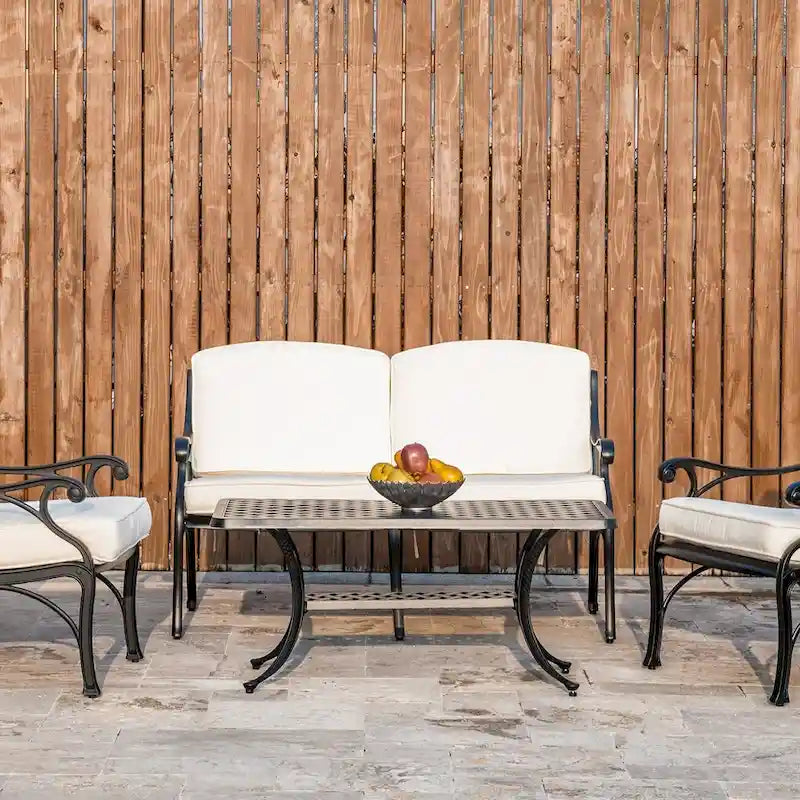 Ensemble de canapé d'angle de patio 2 pièces en fonte d'aluminium Elm Plus avec coussins beiges