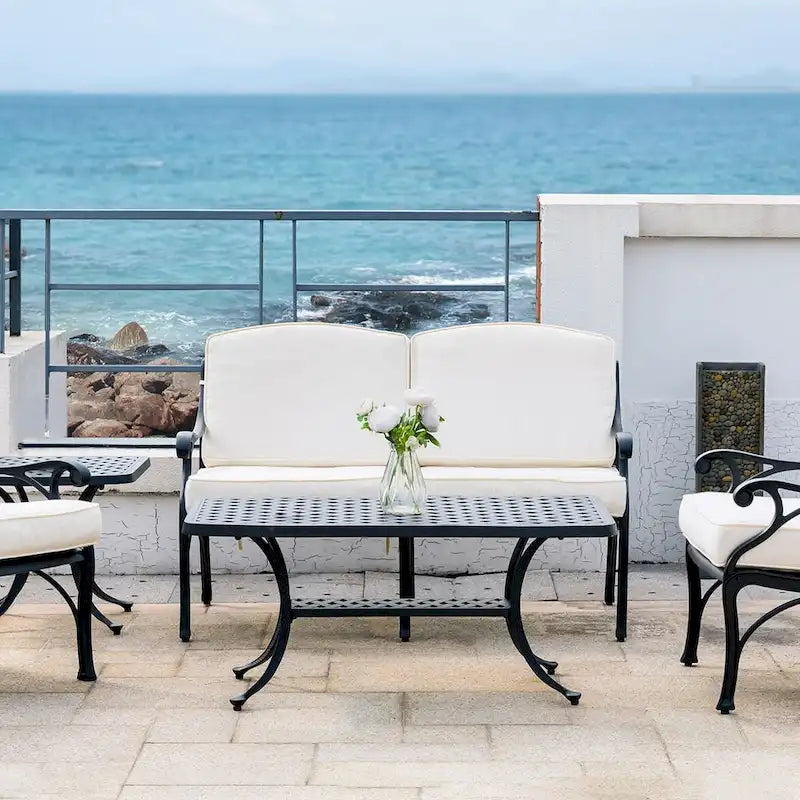 Ensemble de canapé d'angle de patio 2 pièces en fonte d'aluminium Elm Plus avec coussins beiges