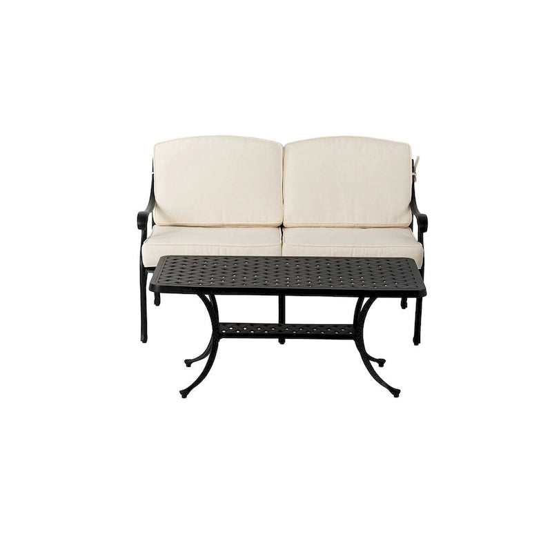 Ensemble de canapé d'angle de patio 2 pièces en fonte d'aluminium Elm Plus avec coussins beiges