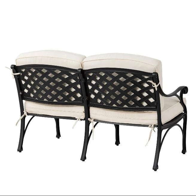 Ensemble de canapé d'angle de patio 2 pièces en fonte d'aluminium Elm Plus avec coussins beiges