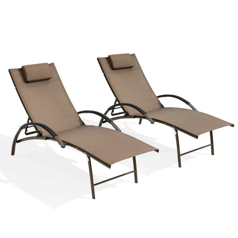 Chaises longues pliantes réglables d'extérieur avec appuie-tête (Lot de 2)