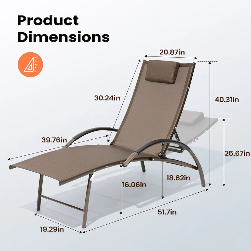 Chaises longues pliantes réglables d'extérieur avec appuie-tête (Lot de 2)