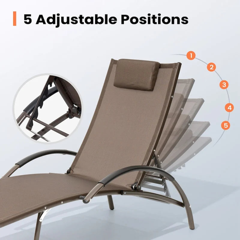 Chaises longues pliantes réglables d'extérieur avec appuie-tête (Lot de 2)