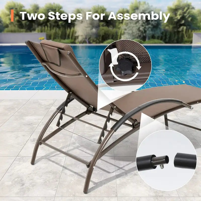 Chaises longues pliantes réglables d'extérieur avec appuie-tête (Lot de 2)