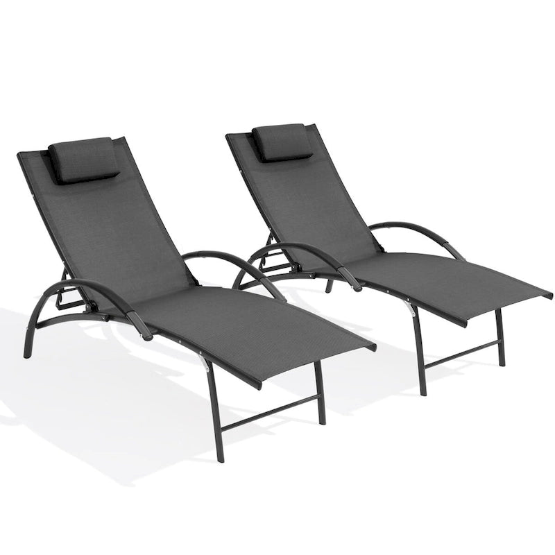 Chaises longues pliantes réglables d'extérieur avec appuie-tête (Lot de 2)