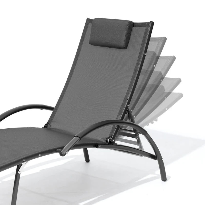 Chaises longues pliantes réglables d'extérieur avec appuie-tête (Lot de 2)