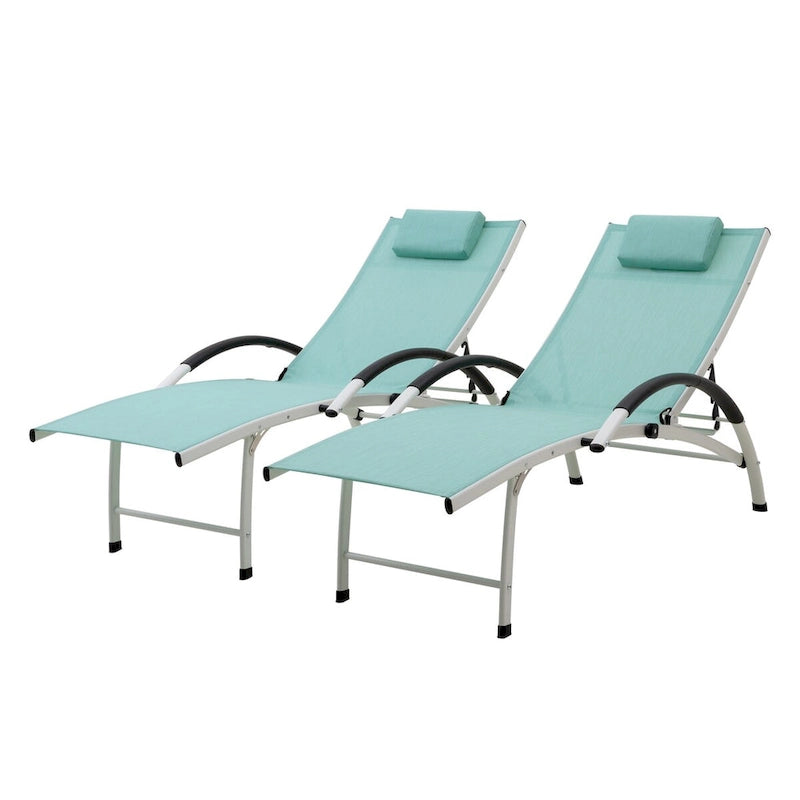 Chaises longues pliantes réglables d'extérieur avec appuie-tête (Lot de 2)