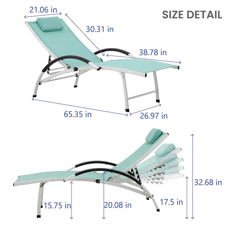 Chaises longues pliantes réglables d'extérieur avec appuie-tête (Lot de 2)
