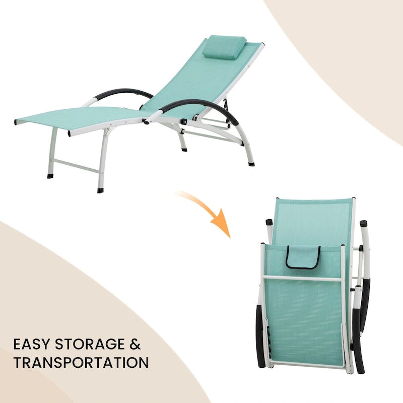 Chaises longues pliantes réglables d'extérieur avec appuie-tête (Lot de 2)