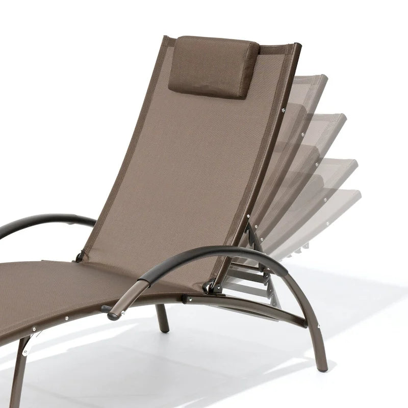 Chaises longues pliantes réglables d'extérieur avec appuie-tête (Lot de 2)