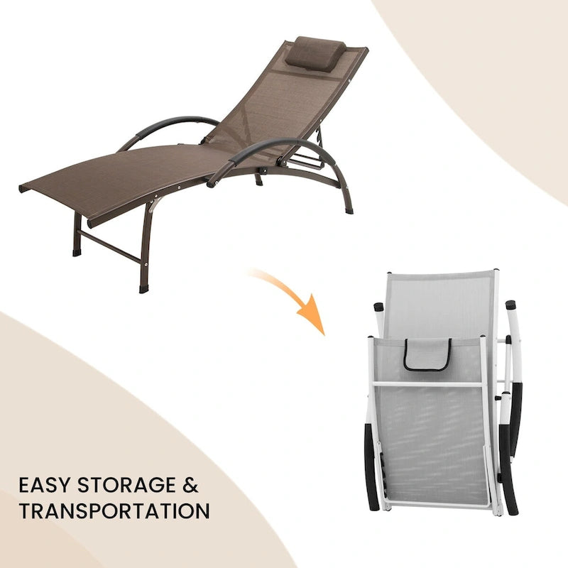 Chaises longues pliantes réglables d'extérieur avec appuie-tête (Lot de 2)