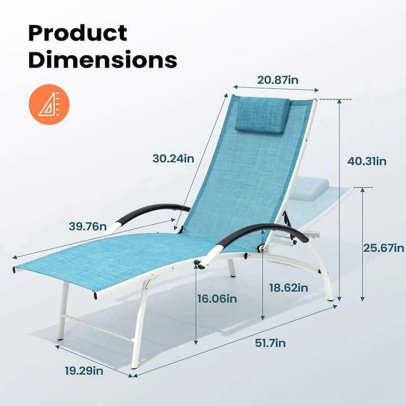 Chaises longues pliantes réglables d'extérieur avec appuie-tête (Lot de 2)