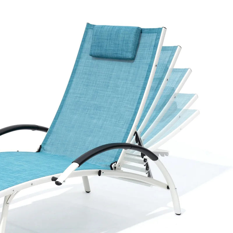 Chaises longues pliantes réglables d'extérieur avec appuie-tête (Lot de 2)