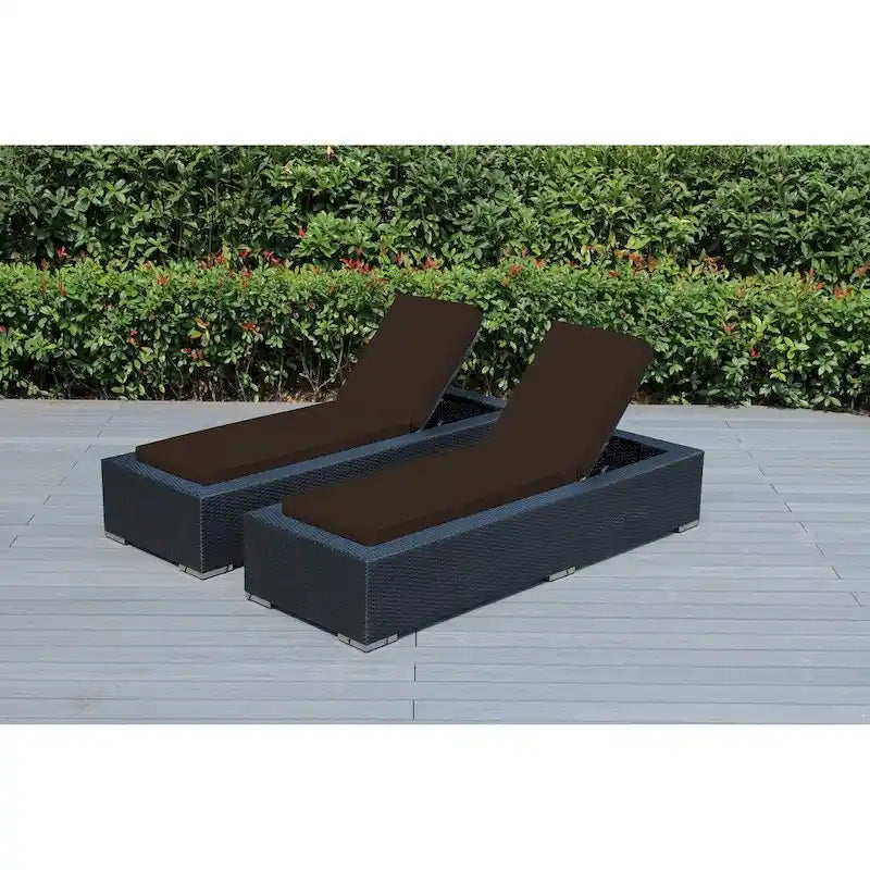 Ohana Patio extérieur 2 pièces en osier noir, chaises longues, aucun assemblage requis