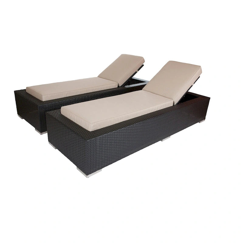 Ohana Patio extérieur 2 pièces en osier noir, chaises longues, aucun assemblage requis