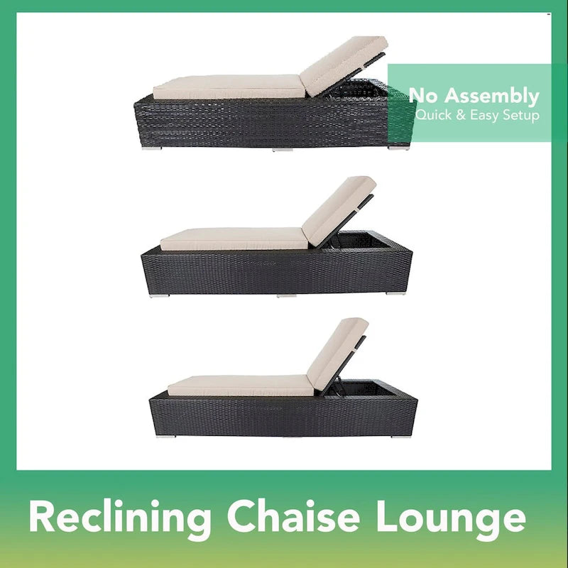 Ohana Patio extérieur 2 pièces en osier noir, chaises longues, aucun assemblage requis