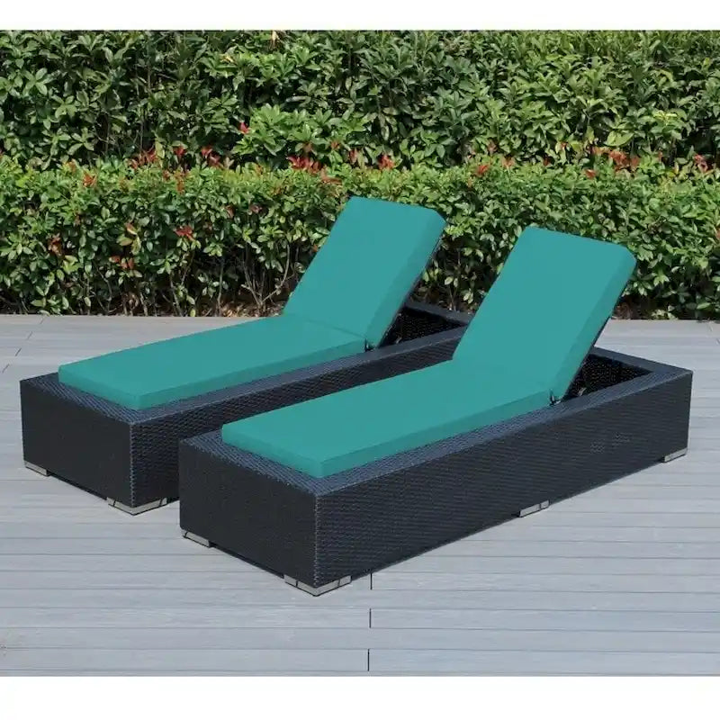Ohana Patio extérieur 2 pièces en osier noir, chaises longues, aucun assemblage requis