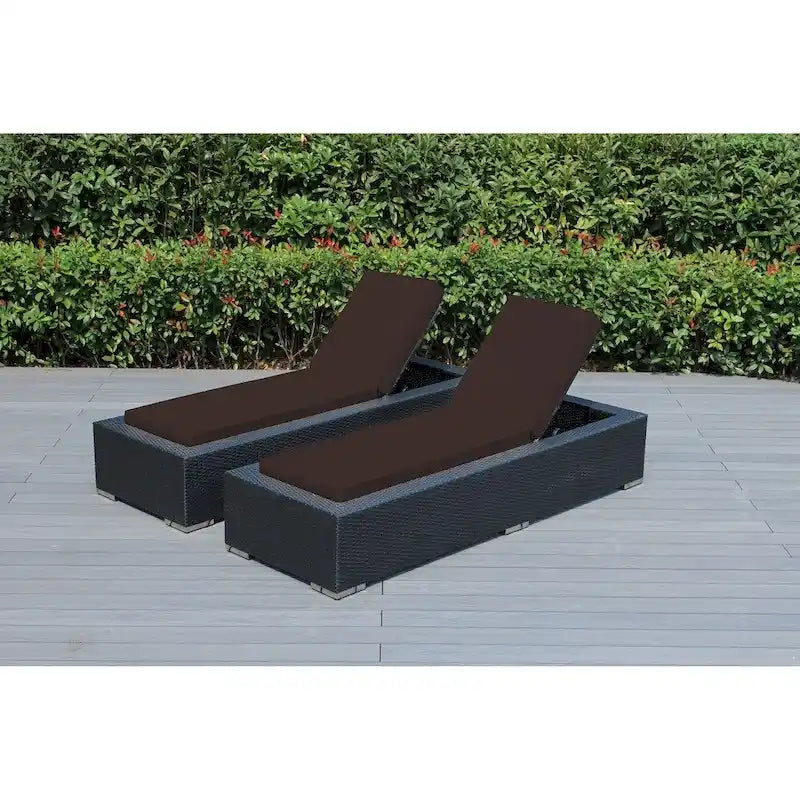 Ohana Patio extérieur 2 pièces en osier noir, chaises longues, aucun assemblage requis