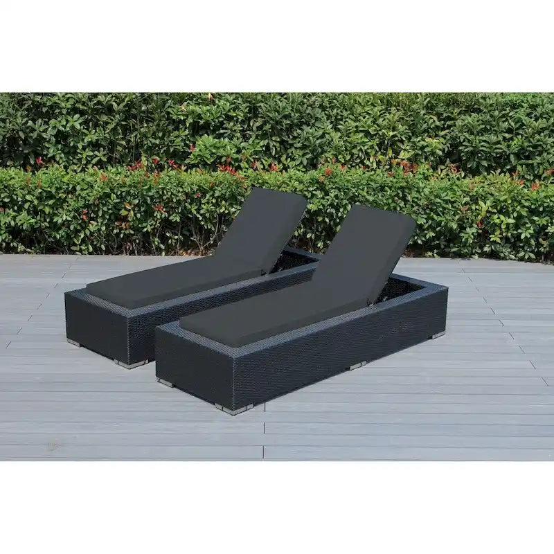 Ohana Patio extérieur 2 pièces en osier noir, chaises longues, aucun assemblage requis