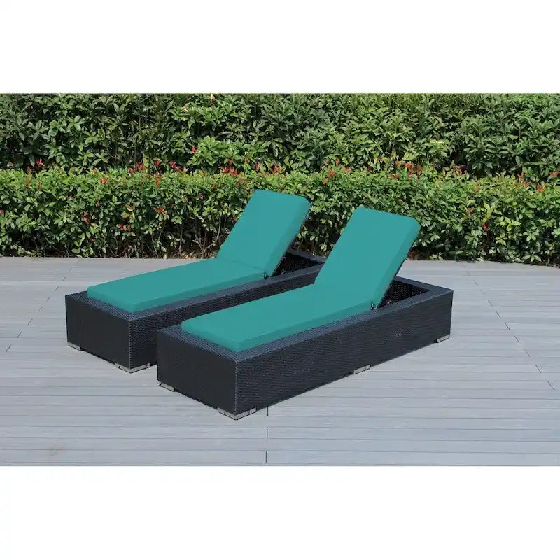 Ohana Patio extérieur 2 pièces en osier noir, chaises longues, aucun assemblage requis