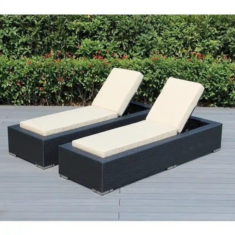 Ohana Patio extérieur 2 pièces en osier noir, chaises longues, aucun assemblage requis