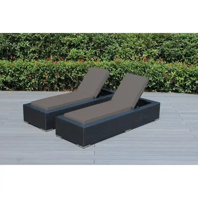 Ohana Patio extérieur 2 pièces en osier noir, chaises longues, aucun assemblage requis