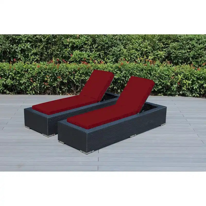 Ohana Patio extérieur 2 pièces en osier noir, chaises longues, aucun assemblage requis