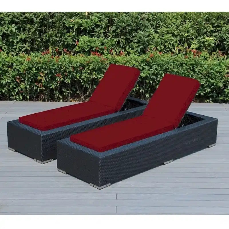Ohana Patio extérieur 2 pièces en osier noir, chaises longues, aucun assemblage requis