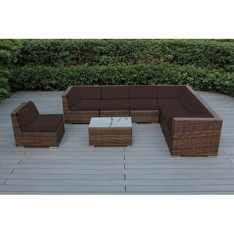 Canapé d'extérieur Ohana 8 pièces en osier marron mélangé avec coussins - Aucun assemblage requis