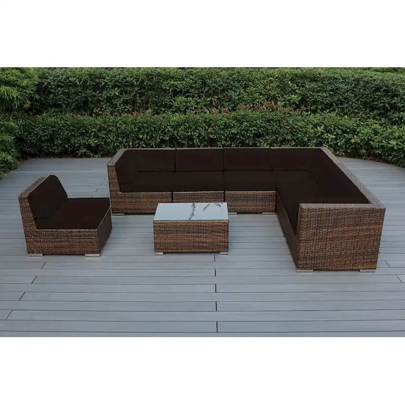 Canapé d'extérieur Ohana 8 pièces en osier marron mélangé avec coussins - Aucun assemblage requis