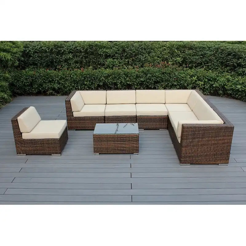 Canapé d'extérieur Ohana 8 pièces en osier marron mélangé avec coussins - Aucun assemblage requis