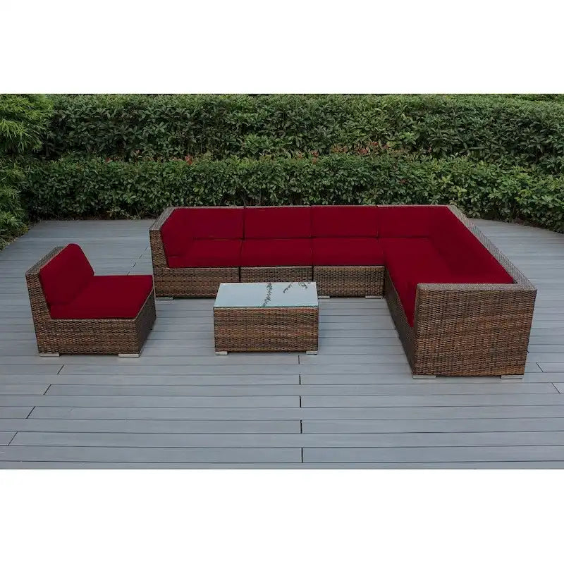 Canapé d'extérieur Ohana 8 pièces en osier marron mélangé avec coussins - Aucun assemblage requis