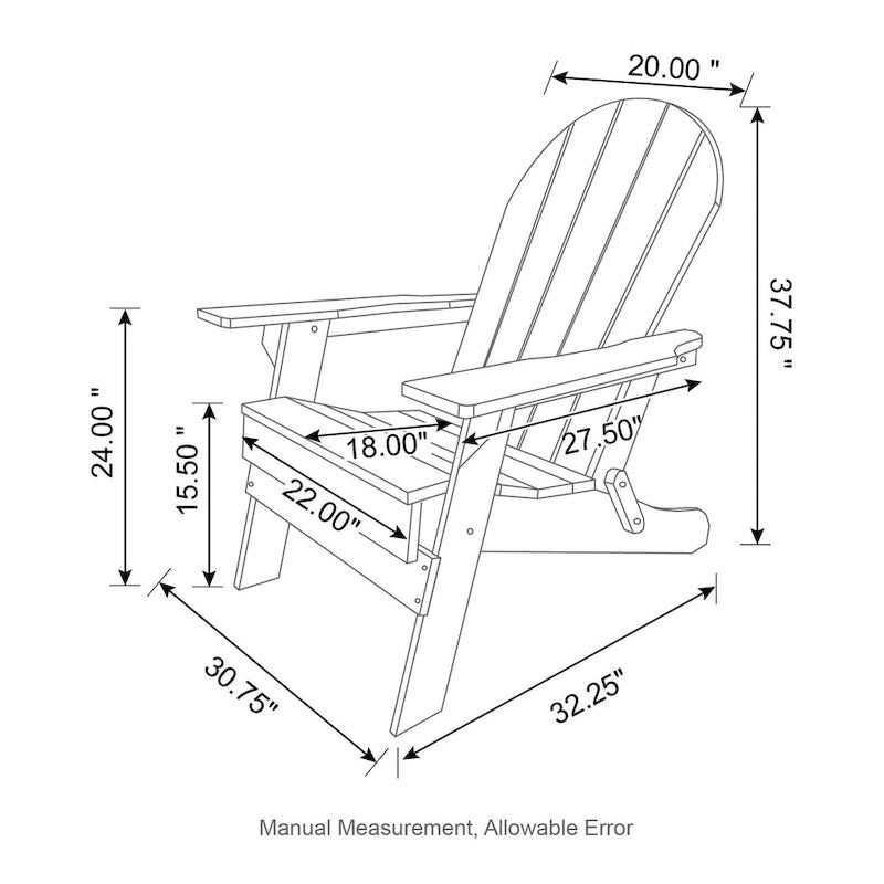 Chaise Adirondack pliante en PEHD pour patio extérieur Elm Plus