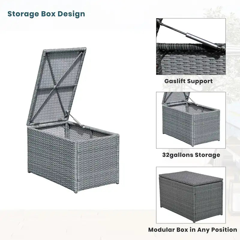 Ensemble de canapé d'extérieur en rotin 10 pièces avec causeuses, tables d'appoint, poufs et coffres de rangement, ensemble de mobilier de patio en osier de polyéthylène