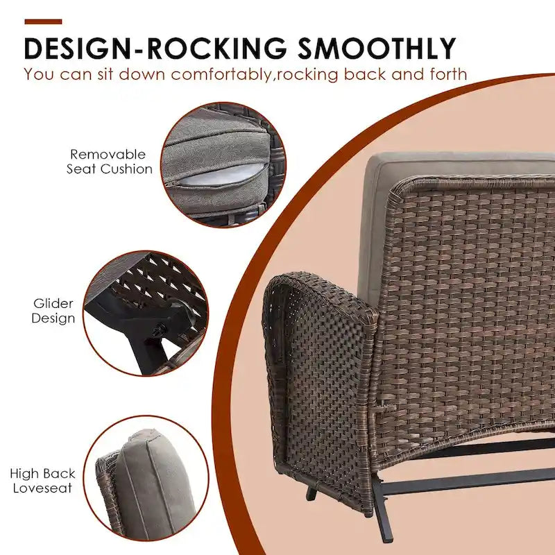 Table basse, causeuse, fauteuil pivotant et ottomans de patio - Marron