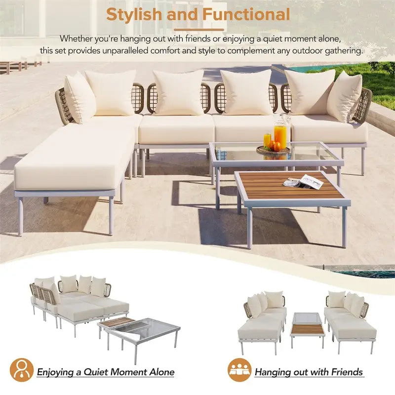 Ensemble de canapé d'angle de patio 8 pièces avec table basse