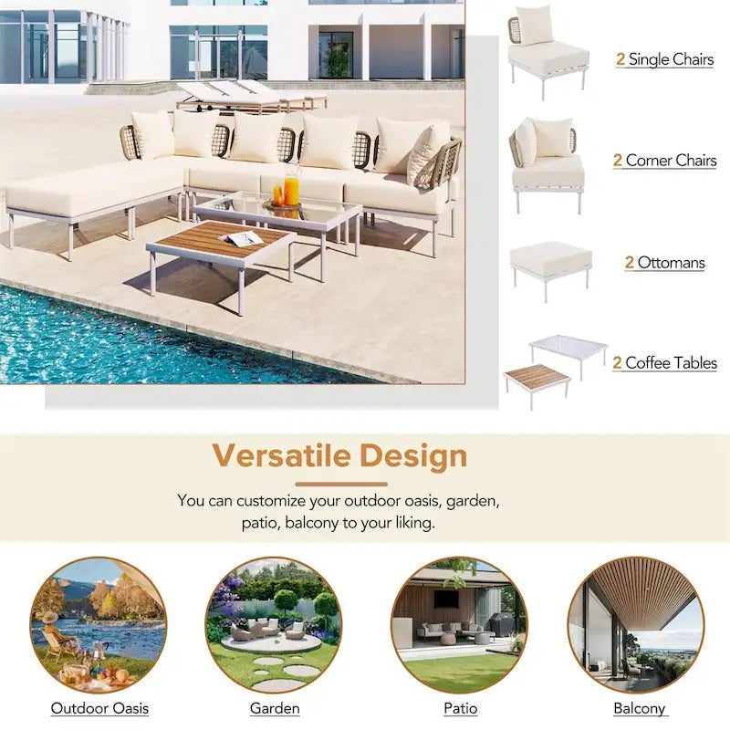 Ensemble de canapé d'angle de patio 8 pièces avec table basse