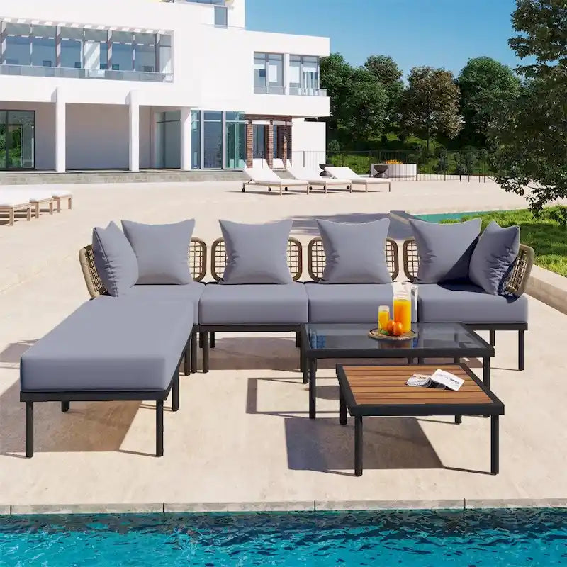 Ensemble de canapé d'angle de patio 8 pièces avec table basse