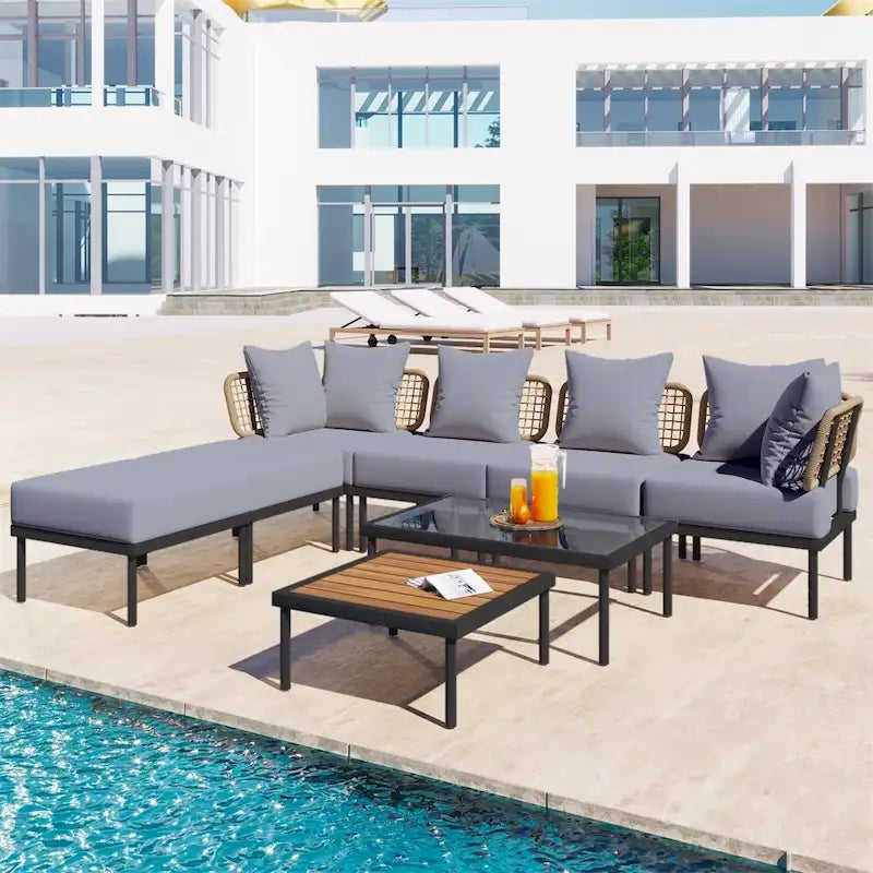Ensemble de canapé d'angle de patio 8 pièces avec table basse