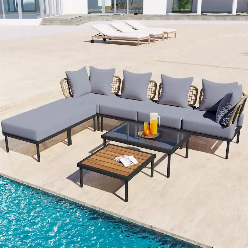 Ensemble de canapé d'angle de patio 8 pièces avec table basse