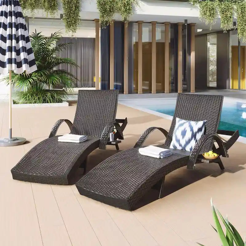 80 chaises longues d'extérieur en osier (lot de 2), fauteuil inclinable en rotin avec table d'appoint coulissante et dossier réglable
