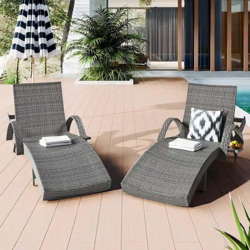 80 chaises longues d'extérieur en osier (lot de 2), fauteuil inclinable en rotin avec table d'appoint coulissante et dossier réglable